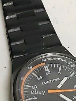 Vintage Lucerne Racing Team Watch Hand Winding Swiss Made Tachymetre Black RARE