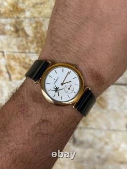 Vintage Movado Watch Very Rare Oman Logo Swiss Made Quartz 33mm Gold Plated Rare