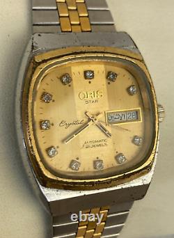 Vintage Oris Star Watch Crystal Automatic Day Date 21 Jewels 1970s Swiss Rare