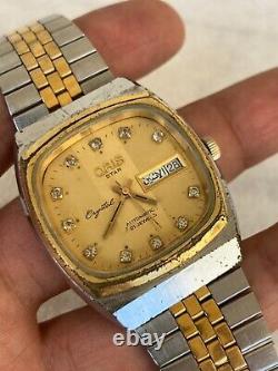 Vintage Oris Star Watch Crystal Automatic Day Date 21 Jewels 1970s Swiss Rare