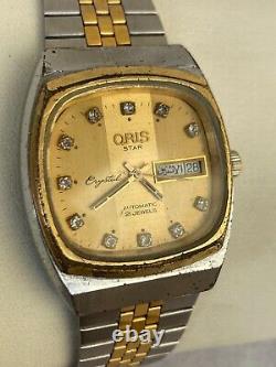 Vintage Oris Star Watch Crystal Automatic Day Date 21 Jewels 1970s Swiss Rare