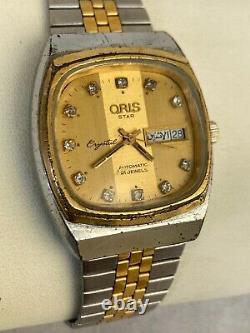 Vintage Oris Star Watch Crystal Automatic Day Date 21 Jewels 1970s Swiss Rare