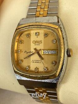 Vintage Oris Star Watch Crystal Automatic Day Date 21 Jewels 1970s Swiss Rare