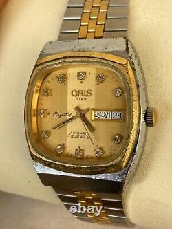 Vintage Oris Star Watch Crystal Automatic Day Date 21 Jewels 1970s Swiss Rare