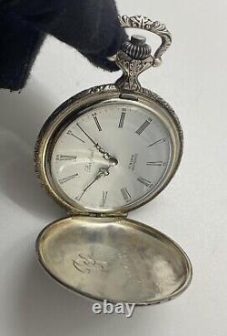 Vintage Pocket Watch Bergland Mechanical Silver Plated Floral Swiss Rare Old 20c