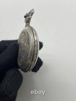 Vintage Pocket Watch Bergland Mechanical Silver Plated Floral Swiss Rare Old 20c
