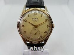 Vintage RARE 1940's WWII Era OVERSIZED 35 MM Gents Swiss Made Technos 21 Jewels