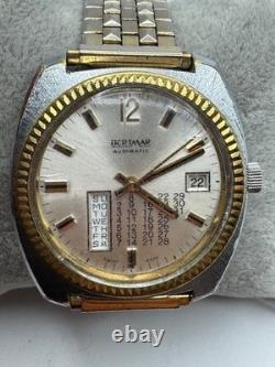 Vintage RARE Bertmar Calendar Automatic Swiss Two Tone Watch WORKS