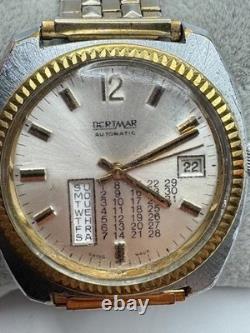 Vintage RARE Bertmar Calendar Automatic Swiss Two Tone Watch WORKS