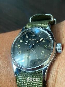 Vintage RARE Men PHENIX 15 jewels Wrist Watch RRR MILITARY SWISS AS 1130 BLACK D