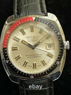 Vintage RARE Men WATCH EDEN MATIC 21 JEWELS AUTOMATIC DIVER DATE RRR SALE SWISS