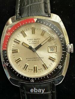 Vintage RARE Men WATCH EDEN MATIC 21 JEWELS AUTOMATIC DIVER DATE RRR SALE SWISS