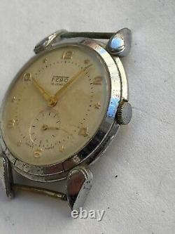 Vintage RARE Men WATCH FERO 15 JEWELS SWISS MADE OVERSIZE 38 MM FOR PARTS WW2
