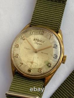 Vintage RARE Men WRISTWATCH ATOMIK SUPER DE LUXE 17 RUBIS SWISS AU 10 G UT 6310