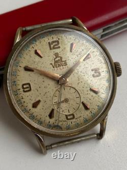 Vintage RARE Men Wrist Watch VENUS 19 RUBIS SWISS GOLD PL G POINTER DATE FHF 70