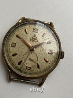 Vintage RARE Men Wrist Watch VENUS 19 RUBIS SWISS GOLD PL G POINTER DATE FHF 70