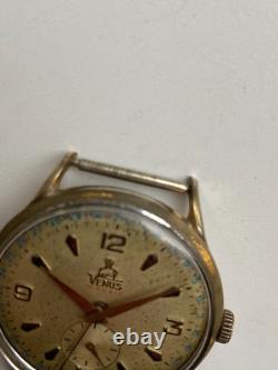 Vintage RARE Men Wrist Watch VENUS 19 RUBIS SWISS GOLD PL G POINTER DATE FHF 70