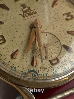 Vintage RARE Men Wrist Watch VENUS 19 RUBIS SWISS GOLD PL G POINTER DATE FHF 70