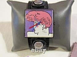 Vintage RARE SQUARE Peter Max Swiss Watch 1986 Signed Rare Pink Hair Pop Art F69
