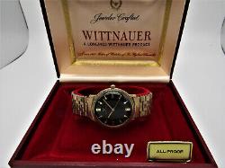 Vintage Rare 1960 Gents Wittnauer Cal. 11KS Swiss Made Watch Black Dial Orig Box