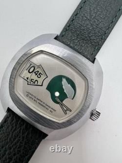 Vintage Rare 70's Lafayette Swiss Made NFL Jump Hour Watch Philadelphia Eagles