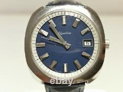 Vintage Rare All Stainless Steel Men's Swiss Mechanical Watch Alpina/blue Dial