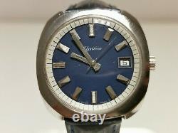 Vintage Rare All Stainless Steel Men's Swiss Mechanical Watch Alpina/blue Dial