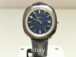 Vintage Rare All Stainless Steel Men's Swiss Mechanical Watch Alpina/blue Dial