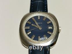 Vintage Rare All Stainless Steel Men's Swiss Mechanical Watch Alpina/blue Dial