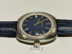 Vintage Rare All Stainless Steel Men's Swiss Mechanical Watch Alpina/blue Dial