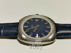 Vintage Rare All Stainless Steel Men's Swiss Mechanical Watch Alpina/blue Dial