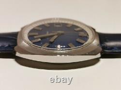 Vintage Rare All Stainless Steel Men's Swiss Mechanical Watch Alpina/blue Dial