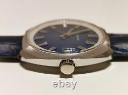 Vintage Rare All Stainless Steel Men's Swiss Mechanical Watch Alpina/blue Dial