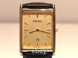 Vintage Rare Beautiful Luxury Tank Swiss Gold Plated Men's Quartz Watch Delma