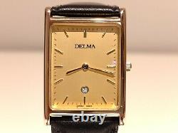 Vintage Rare Beautiful Luxury Tank Swiss Gold Plated Men's Quartz Watch Delma