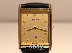 Vintage Rare Beautiful Luxury Tank Swiss Gold Plated Men's Quartz Watch Delma