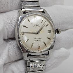 Vintage Rare Bell Mens Wrist Watch 17 Jewel Automatic Date Swiss Stainless Steel