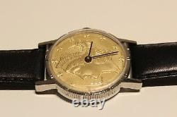 Vintage Rare Collectible Men's Swiss Watch Lucerne With Liberty USA Coin Dial