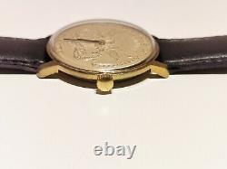 Vintage Rare Golden Tone Collectible Men's Swiss Watch With Twenty USA Coin Dial