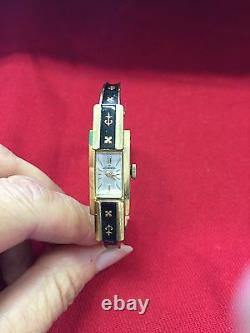 Vintage Rare Lady Plague 10 Microns Consul Swiss Windup Watch Black Enamel Cuff