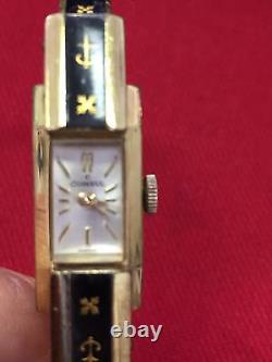 Vintage Rare Lady Plague 10 Microns Consul Swiss Windup Watch Black Enamel Cuff