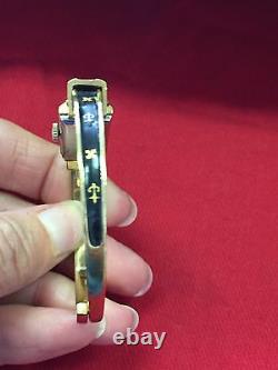 Vintage Rare Lady Plague 10 Microns Consul Swiss Windup Watch Black Enamel Cuff