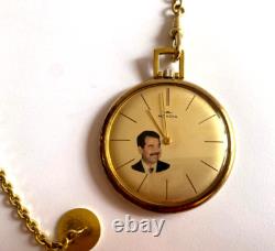 Vintage Rare MONDIA Saddam Hussein Award Swiss Made Mechanical Pocket Watch