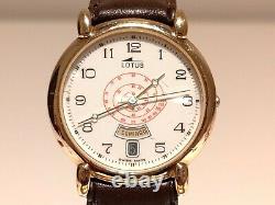 Vintage Rare Men's Gold Plated Swiss Quartz Day Date Watch Lotus Pulsemeter