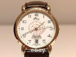 Vintage Rare Men's Gold Plated Swiss Quartz Day Date Watch Lotus Pulsemeter