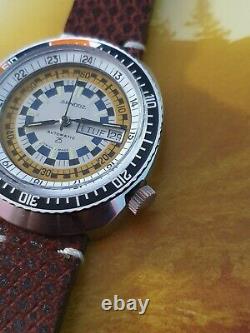 Vintage Rare Men's SANDOZ Diver Compressor Orange Dial Day Date Swiss watch