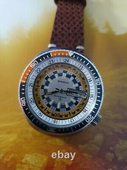 Vintage Rare Men's SANDOZ Diver Compressor Orange Dial Day Date Swiss watch