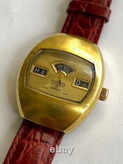 Vintage Rare SICURA Digital Jump Hour Automatic 17J Swiss Gold Plated Men Watch
