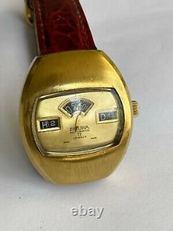 Vintage Rare SICURA Digital Jump Hour Automatic 17J Swiss Gold Plated Men Watch