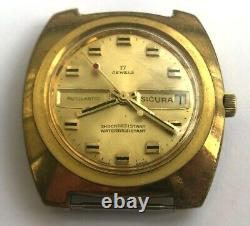 Vintage Rare Sicura Automatic 17 Jewels Swiss Old 1970`s Gold Plated Men Watch